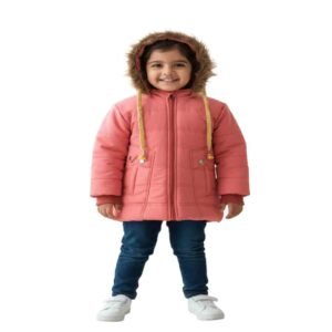 Girls' Pink Padded Winter Jacket with Fur Hood for 5-6 Years Old