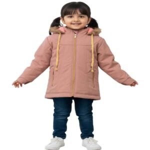 arzao Girls' Dust Pink Padded Winter Jacket with Fur Hood (5-6 Years)