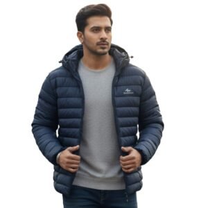 Men winter jacket navy blue front – Arzao Fashion