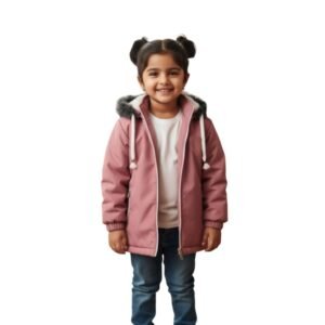 Girls Pink Winter Jacket | Stylish Warm Hooded Coat for Kids | Arzao