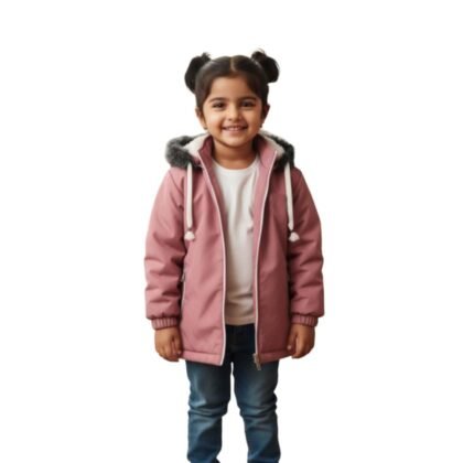 Girls Pink Winter Jacket | Stylish Warm Hooded Coat for Kids | Arzao