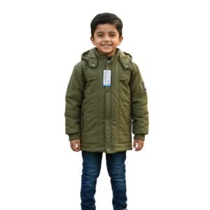 Olive green winter jacket for boys | Warm kids coat by Arzao