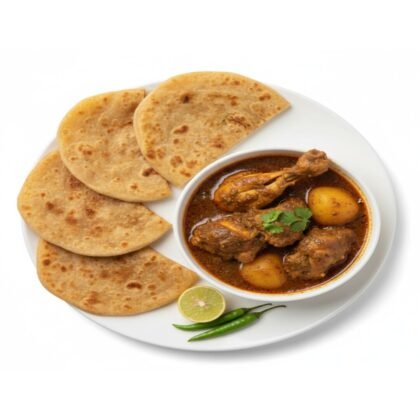 Chapati and chicken curry meal Homemade chicken curry combo Bengali chapati and curry lunch Family dinner food delivery Healthy